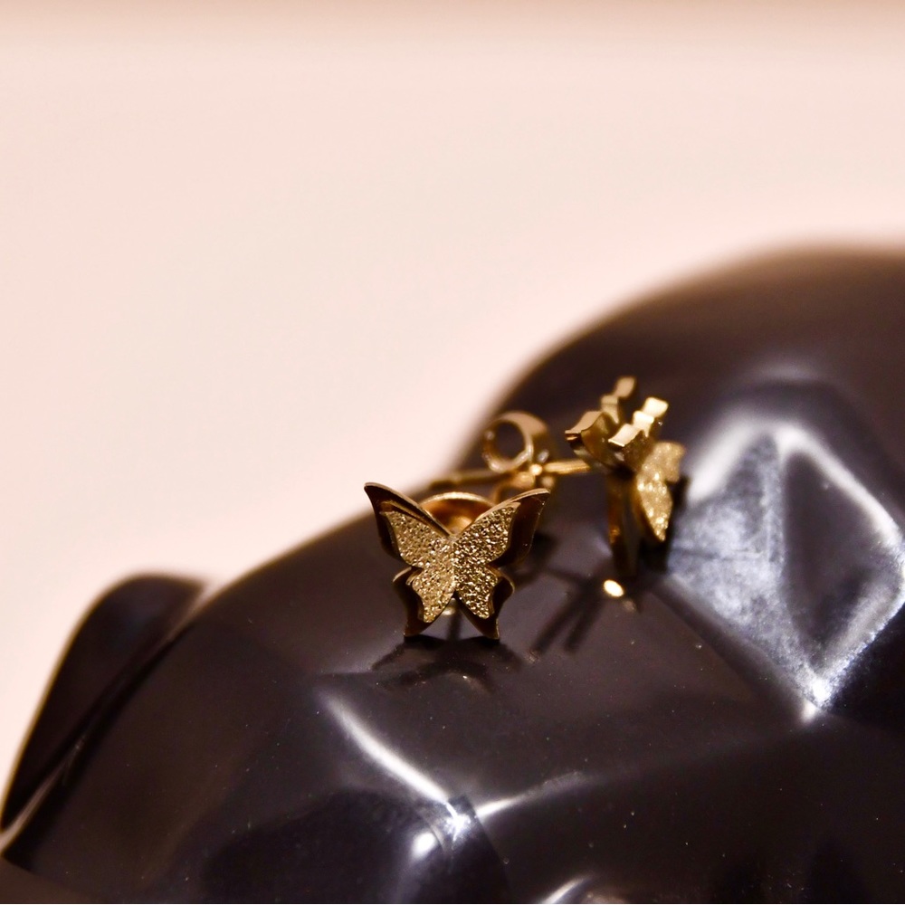 Necklace and Earrings Set -Gold Sparkled Layered Butterfly